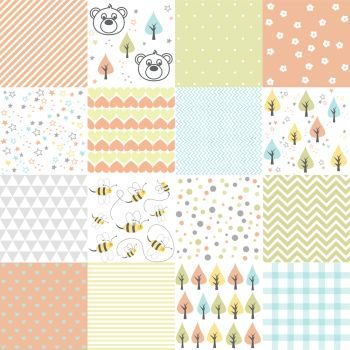 Set of design elements of baby theme seamless patterns