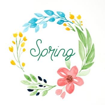 Spring on flowers wreath watercolours, Hand drawing flowers in watercolour style on white paper background, banner