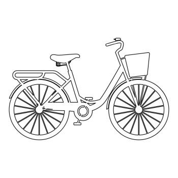 Woman’s bicycle with basket Womens beach cruiser bike Vintage bicycle basket ladies road cruising icon black color outline vector illustration flat style simple image. Woman’s bicycle with basket Womens beach cruiser bike Vintage bicycle basket ladies road cruising icon black color outline vector illustration flat style image