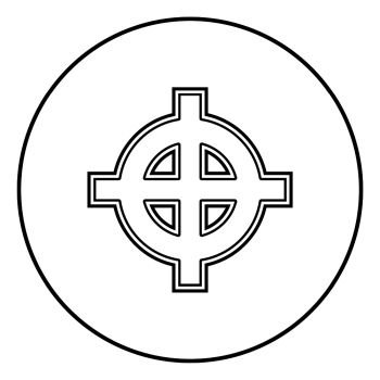 Celtic cross white superiority icon outline black color vector in circle round illustration flat style simple image