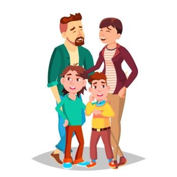 Family Vector. Dad, Mother, Kids. Happy. Portrait Banner Flyer Brochure Design Isolated Cartoon Illustration. Family Vector. Mom, Dad, Children Together. In Santa Hats. Full Family. Decoration Element. Isolated Cartoon Illustration