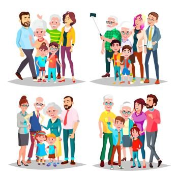 Family Set Vector. Big Full Happy Family Portrait. Father, Mother, Kid, Grandparents Cheerful Illustration. Family Set Vector. Big Full Happy Family Portrait. Father, Mother, Kids, Grandparents. Cheerful. Illustration