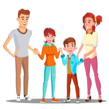 Happy Child Holding Hands With Parents Vector. Illustration. Happy Child Holding Hands With Parents Vector. Isolated Illustration