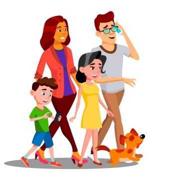Family Walking, Spending Time Together Outdoor Vector. Illustration. Family Walking, Spending Time Together Outdoor Vector. Isolated Illustration