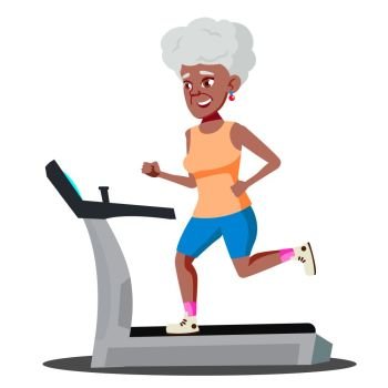 Modern Old Woman Doing Cardio Exercises On Treadmill Vector. Illustration. Modern Old Woman Doing Cardio Exercises On A Treadmill Vector. Isolated Illustration