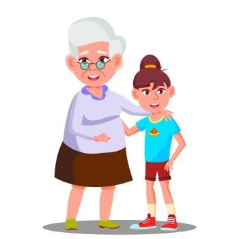 Happy Grandmother And Granddaughter Laughing In Harmony Vector. Illustration. Happy Grandmother And Granddaughter Laughing In Harmony Vector. Isolated Illustration