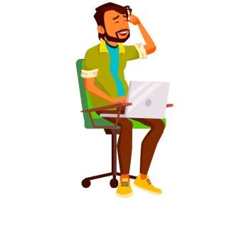 Office Indian Worker Vector. Adult Business Male. Successful Corporate Officer, Clerk, Servant. Scene. Isolated Flat Character Illustration