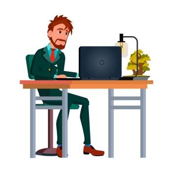 Office Worker Vector. Businessman Worker. Poses. Animated Elements. Front, Side View. Happy Job. Partner, European Clerk, Servant, Employee. Isolated Flat Cartoon Illustration
