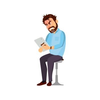 Boss Working Character Vector. Working Male. Modern Office Workplace. Animation Work. Cartoon Business Illustration
