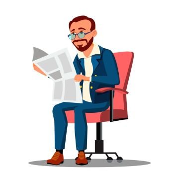 Businessman In Suit Reading A Newspaper In Comfortable Chair Vector. Illustration. Businessman In Suit Reading A Newspaper In Comfortable Chair Vector. Isolated Illustration