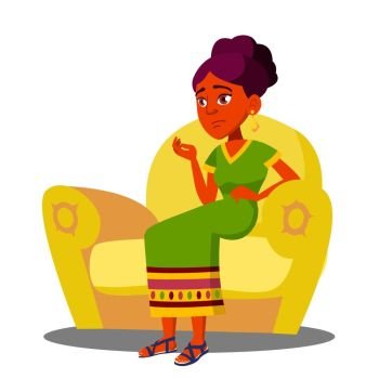 Girl Is Sitting On Sofa With Strong Abdominal Pains Vector. Illustration. Girl Is Sitting On Sofa With Strong Abdominal Pains Vector. Isolated Illustration