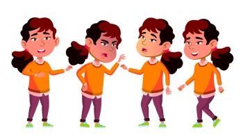 Asian Girl Kindergarten Kid Poses Set Vector. Emotional Character Playing. Playground. For Presentation, Invitation, Card Design. Isolated Illustration. Asian Girl Kindergarten Kid Poses Set Vector. Emotional Character Playing. Playground. For Presentation, Invitation, Card Design. Isolated Cartoon Illustration