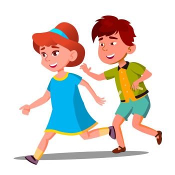 Little Boy And Girl Playing Catch-Up Vector. Illustration. Little Boy And Girl Playing Catch-Up Vector. Isolated Illustration