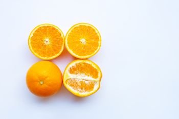 High vitamin C. Fresh orange citrus fruit  on white background.