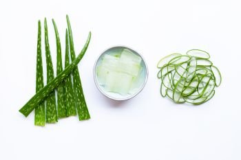 Aloe vera is a popular medicinal plant for health and beauty, on over white background.