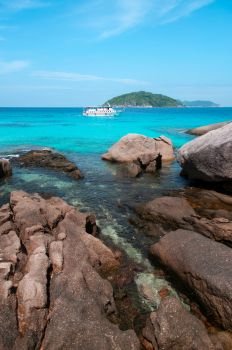 Similan island and vibrant turqouise blue Andaman sea. Phang Nga - Phuket, Thailand