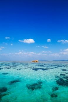 Very beautiful tropical sea crystal clear turquoise water and coral reef at Kabira Bay, Ishigaki island, Okinawa, Japan.