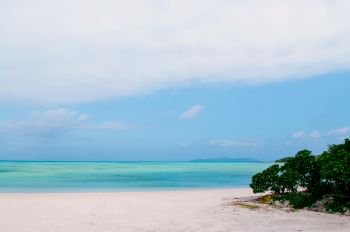 Beautiful white beach and turqouise blue sea with no people Taketomi, Okinawa, Japan