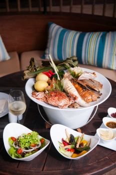 Large Seafood Plater with salad and grilled vegetables