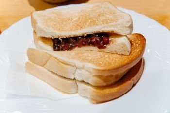 Thick slices of Ogura toast - red bean paste toast with butter, local breakfast of Nagoya - Japan