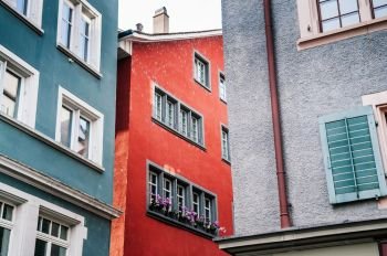 SEP 28,2013 Zurich, Switzerland - Colourful beautiful old vintage buildings in Zurich Old town Altstadt area