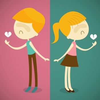 boy and girl broken heart vector illustration