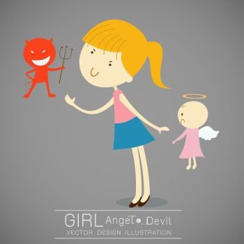 Girl with red devil and cute angel vector illustration