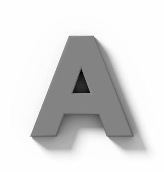 letter A 3D medium gray isolated on white with shadow - orthogonal projection - 3d rendering
