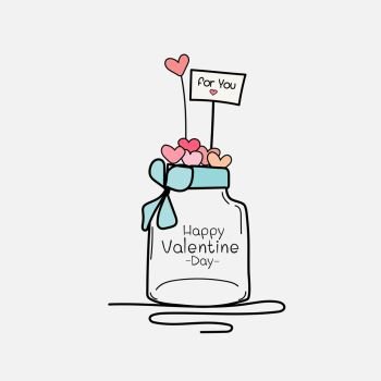 Valentine Day Card With Mason Jars And Heart. Hand Drawn Vector Illustration.	