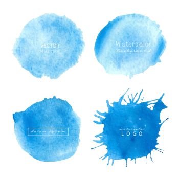 Blue watercolor circle set on white background, Watercolor logo, Vector illustration.