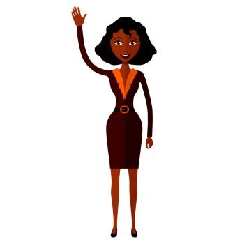 african american woman waving her hand cartoon vector illustration isolated on white