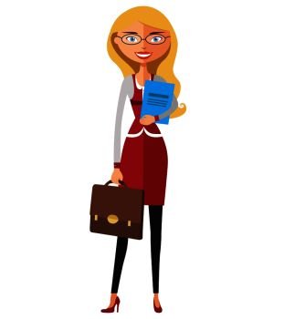 Office blonde woman with glasses. Vector flat cartoon illustration