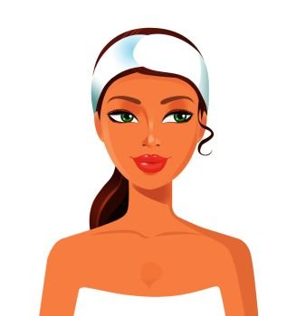 Woman perfect face with towel. Skin beauty spa skincare concept.