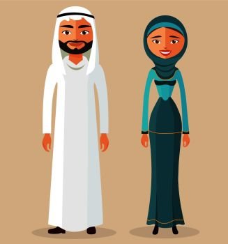 Arab people character. Traditional arab couple. Vector flat illustration - Illustration