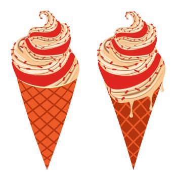 Popular sweet summer dessert vanilla ice cream in a waffle cone design.