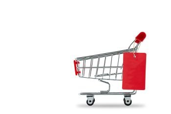 shopping cart with empty price tag on white background, clipping part