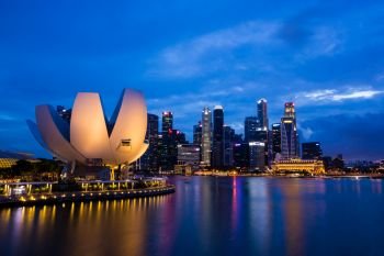 SINGAPORE - AUGUST 27, 2017: Marina Bay Sands hotel in Singapore. Marina Bay Sands is an integrated resort fronting Marina Bay in Singapore, August 2017, Singapore