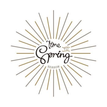 Time to Spring. Creative handwritten calligraphy composition with linear starburst.
 Vector template for your design.. Time to Spring. 