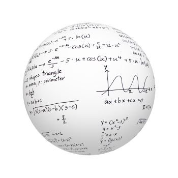 White sphere or ball and graph paper texture for studying math or physics subject isolated on white background. mock up design. 3d abstract illustration