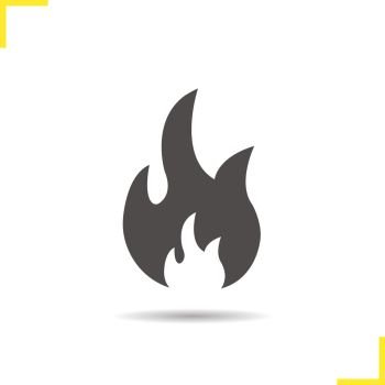 Flammable icon sign. Drop shadow fire silhouette symbol. Vector isolated illustration. Flammable sign
