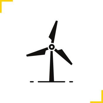 Windmill icon. Drop shadow silhouette symbol. Wind energy. Negative space. Vector isolated illustration. Windmill icon