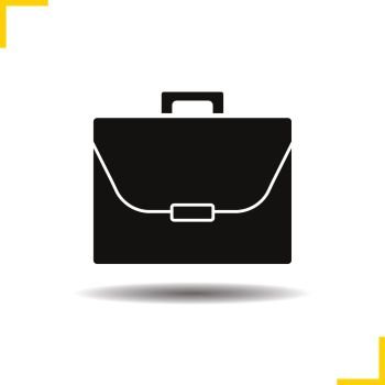 Briefcase icon. Drop shadow portfolio silhouette symbol. Businessman’s briefcase. Negative space. Vector isolated illustration. Briefcase icon
