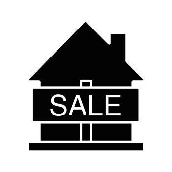 House for sale glyph icon. Silhouette symbol. Real estate market. Negative space. Vector isolated illustration. House for sale glyph icon