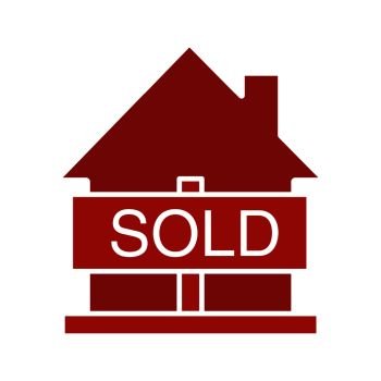 Sold house glyph color icon. Real estate purchase. House with sold sign. Silhouette symbol on white background. Negative space. Vector illustration. Sold house glyph color icon