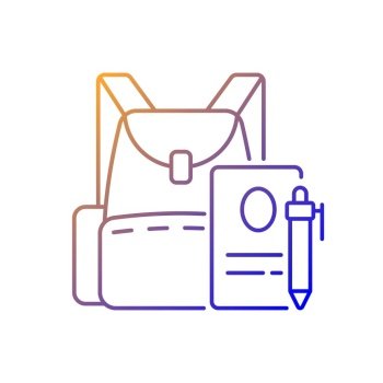 Backpack gradient linear vector icon. Preparing for school classes. Schoolbag with notebook for student. Thin line color symbols. Modern style pictogram. Vector isolated outline drawing. Backpack gradient linear vector icon