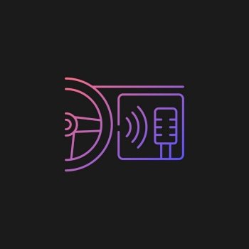In-car voice control gradient vector icon for dark theme. Digital voice assistant. Advanced self-driving feature. Thin line color symbol. Modern style pictogram. Vector isolated outline drawing. In-car voice control gradient vector icon for dark theme