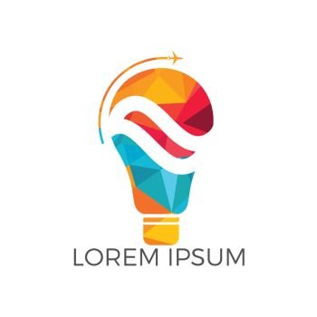 Travel and tourism idea concept design. Lightbulb and airplane symbol or icon. Unique idea and flight logotype design template.