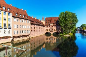 Summer scenic cityscape of the Old Town architecture in Nuremberg, Germany