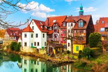 Scenic view of traditional architecture with medieval half-timbered houses in Lauf an der Pegnitz, Bavaria, Germany