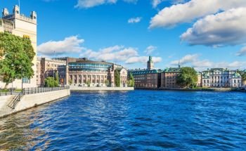 Scenic summer panorama of the Old Town (Gamla Stan) in Stockholm, Sweden